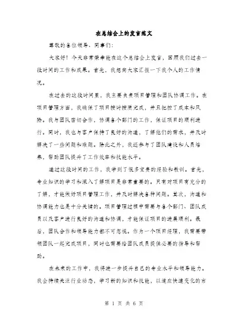 在总结会上的发言范文(三篇)