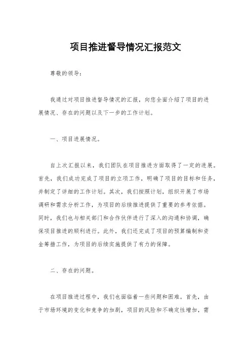 项目推进督导情况汇报范文