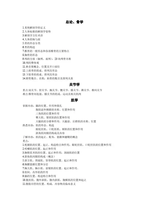 系统解剖学《知识点》提纲