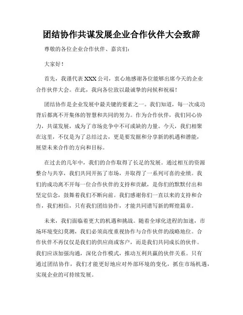 团结协作共谋发展企业合作伙伴大会致辞