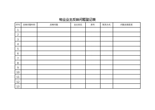 小区物业业主反映问题登记表格模板