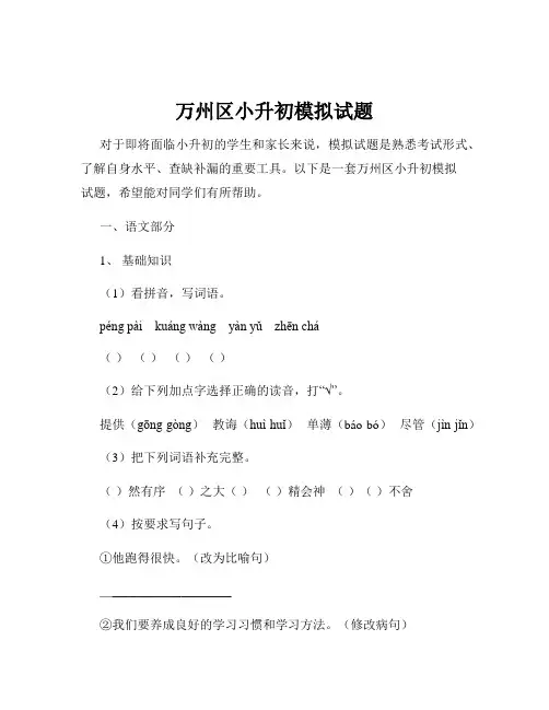 万州区小升初模拟试题