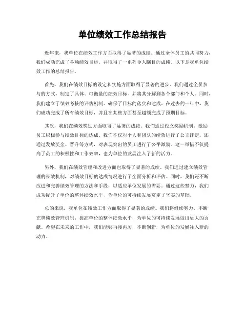 单位绩效工作总结报告