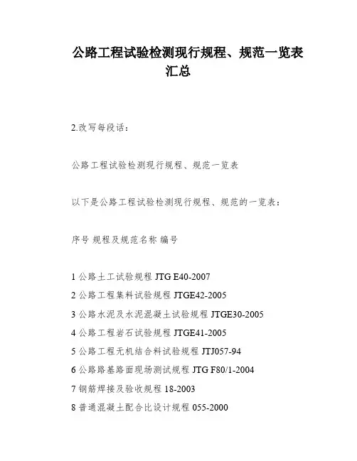 公路工程试验检测现行规程、规范一览表汇总