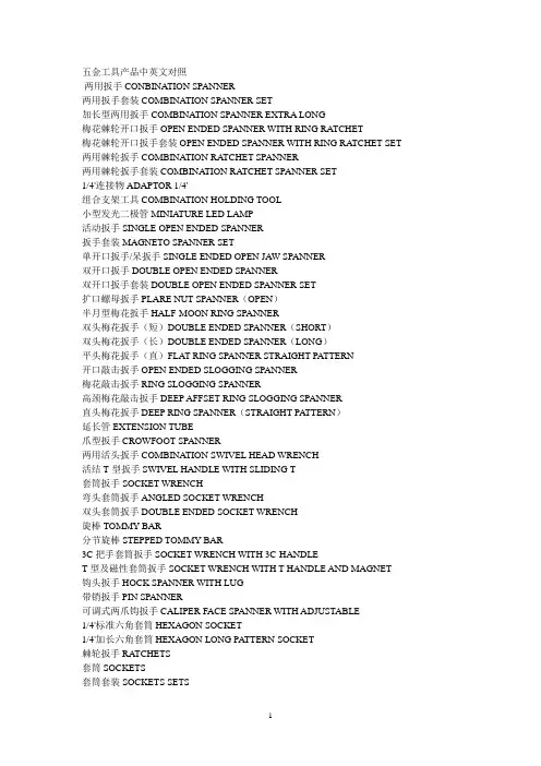 五金工具产品中英文对照解读