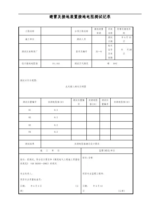 避雷及接地装置接地电阻测试记录