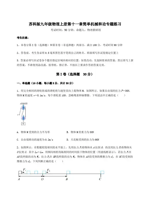 解析卷苏科版九年级物理上册第十一章简单机械和功专题练习练习题(含答案详解)