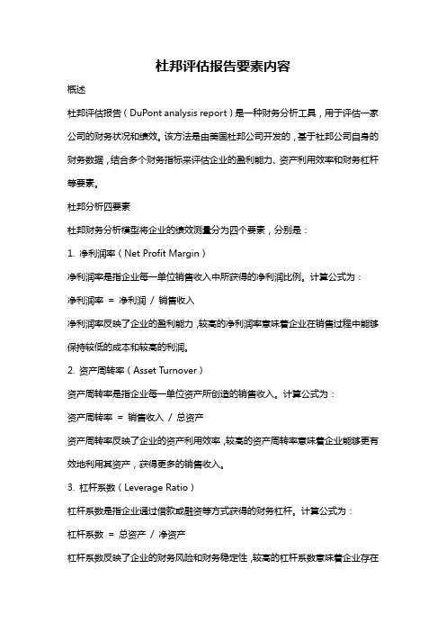 杜邦评估报告要素内容