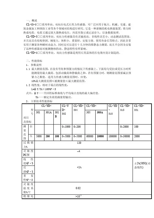 CL-YD系列压电式力传感器