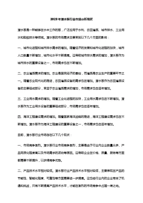 2023年潜水泵行业市场分析现状