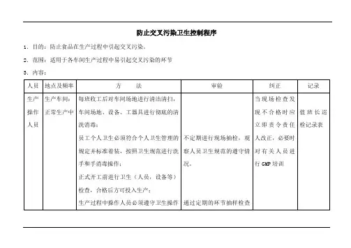 ISO22000防止交叉污染卫生控制程序