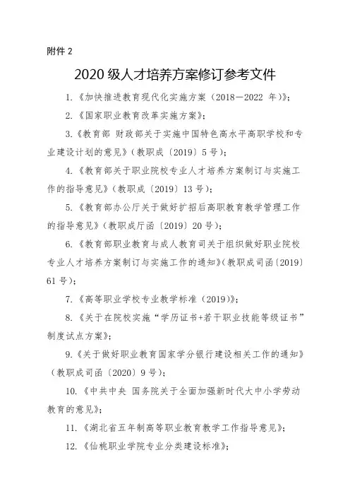 2020级人才培养方案修订资料包 附件2 2020级人才培养方案修订参考文件