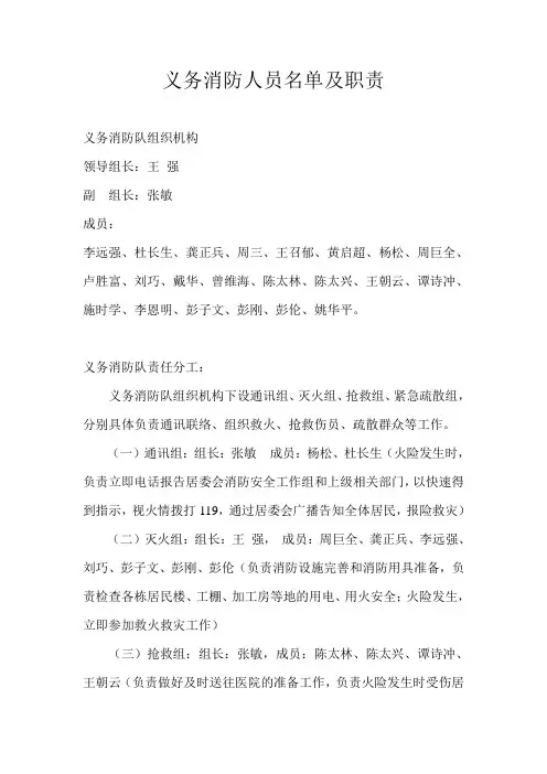 项目施工-义务消防人员名单及职责(范本)