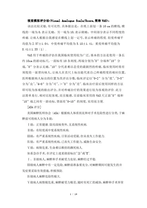各种医学评分表word版本