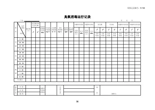 污水处理厂臭氧消毒运行记录表