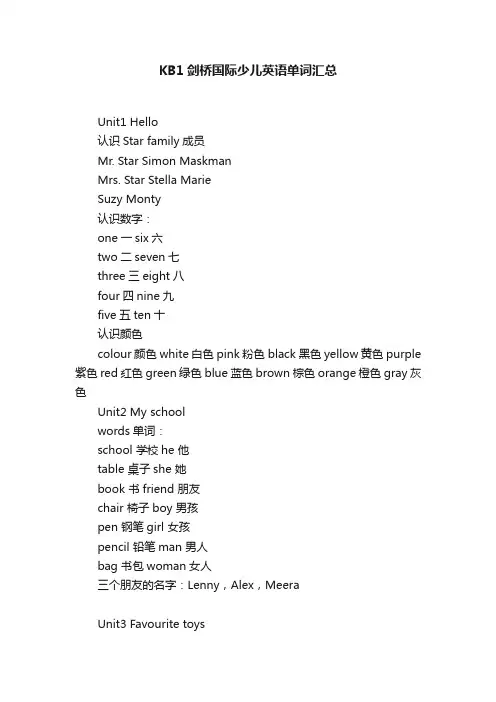 KB1剑桥国际少儿英语单词汇总