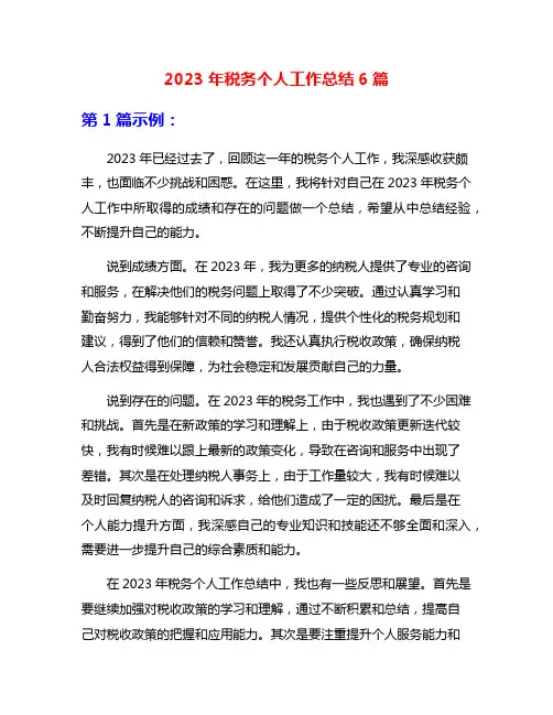 2023年税务个人工作总结6篇