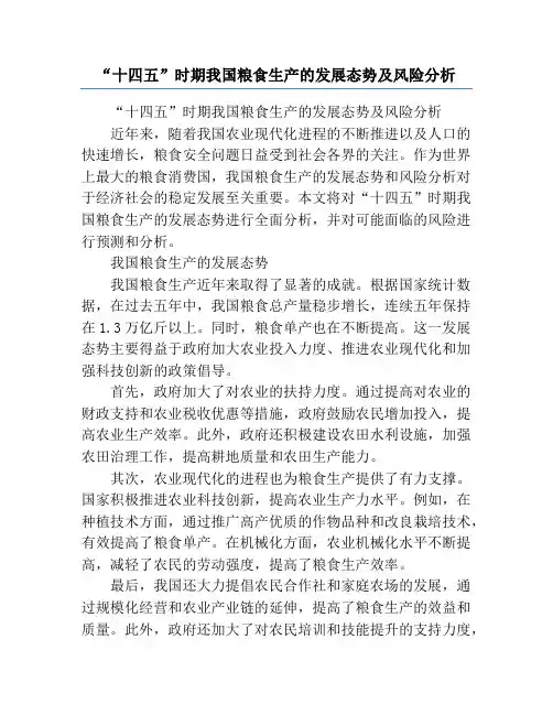 “十四五”时期我国粮食生产的发展态势及风险分析