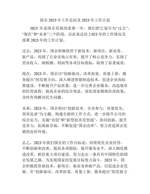 国企2023年工作总结及2023年工作计划