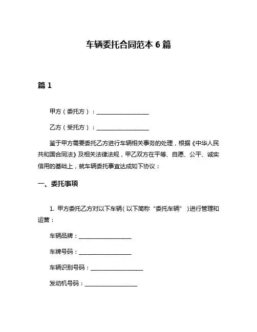车辆委托合同范本6篇