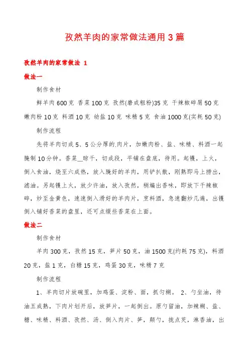 孜然羊肉的家常做法通用3篇
