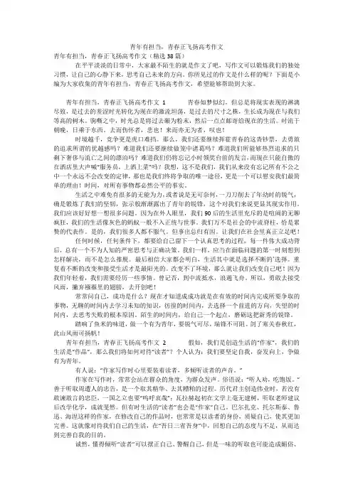 青年有担当,青春正飞扬高考作文