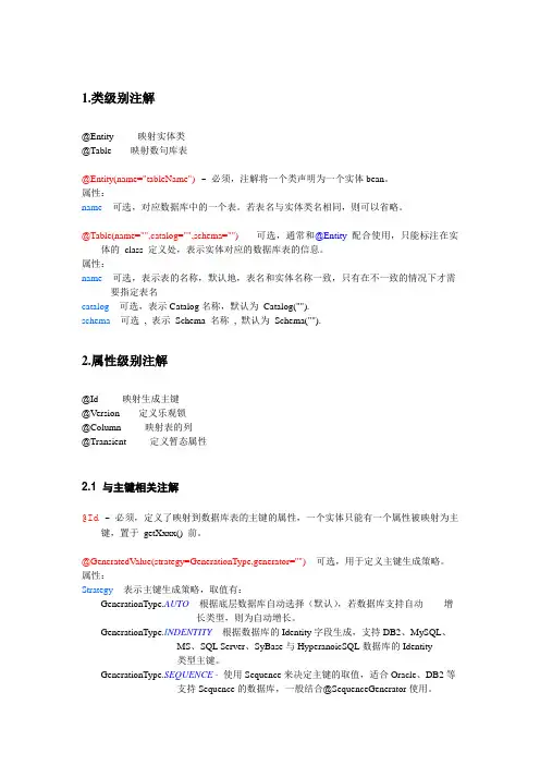 Hibernate注解用法总结