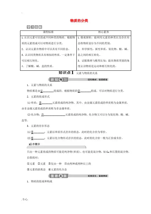 高中化学 2.1 第1课时 物质的分类教案 鲁科版必修第一册-鲁科版高一第一册化学教案
