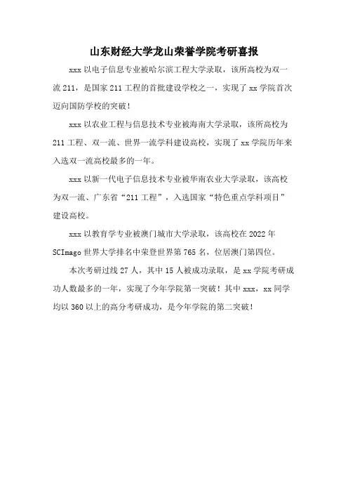 山东财经大学龙山荣誉学院考研喜报