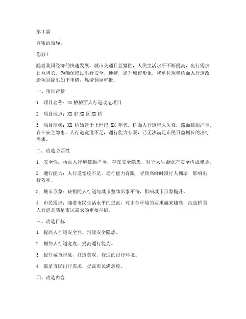 桥面人行道改造申请书模板(3篇)