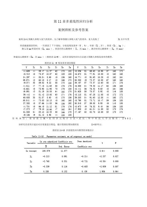 第11章多重线性回归分析案例辨析及参考答案
