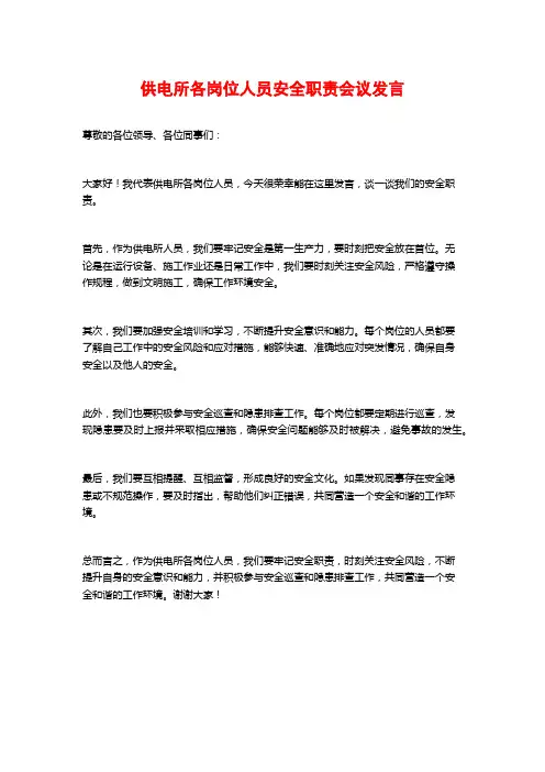 供电所各岗位人员安全职责会议发言