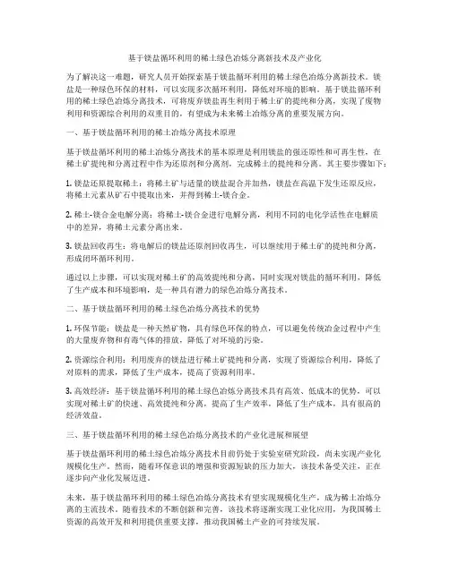 基于镁盐循环利用的稀土绿色冶炼分离新技术及产业化