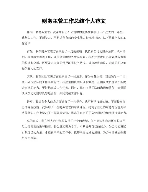 财务主管工作总结个人范文