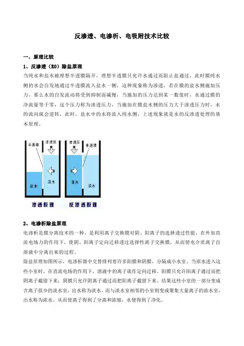 反渗透、电渗析、电吸附除盐技术比较