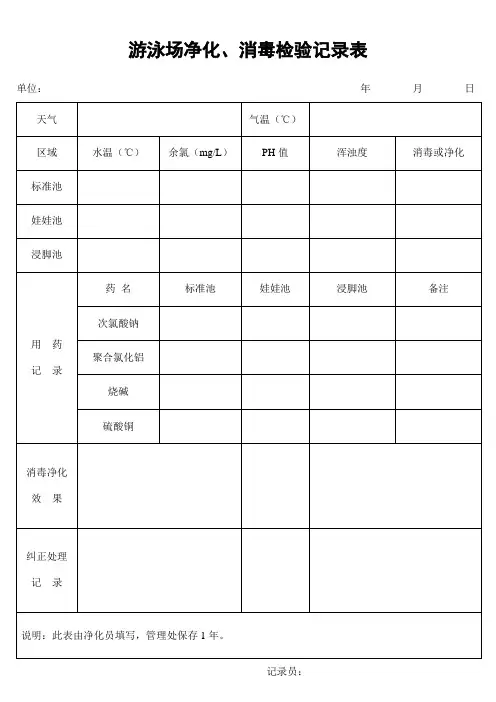 游泳场净化、消毒检验记录表
