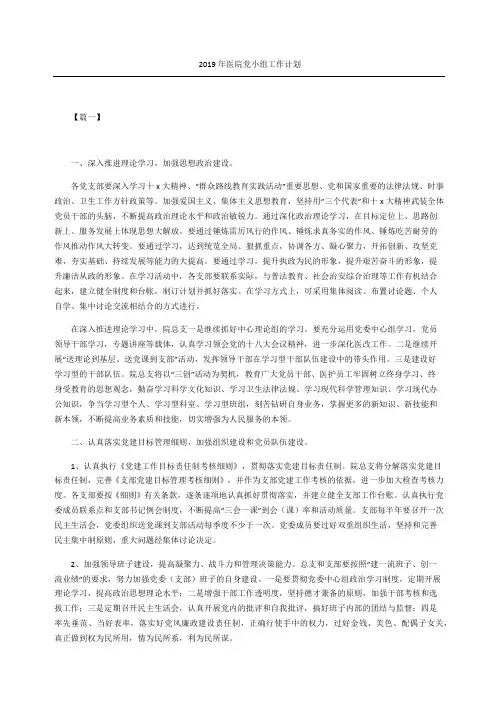 医院党小组工作计划