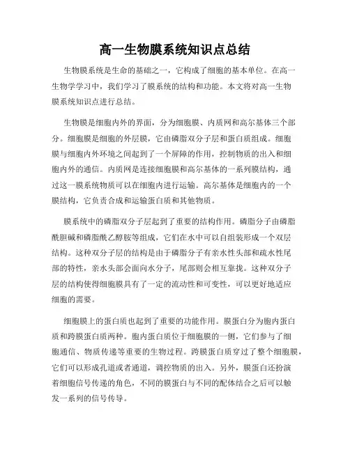 高一生物膜系统知识点总结