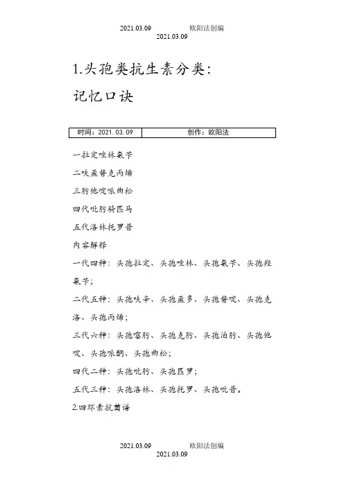 抗生素快速记忆口诀之欧阳法创编