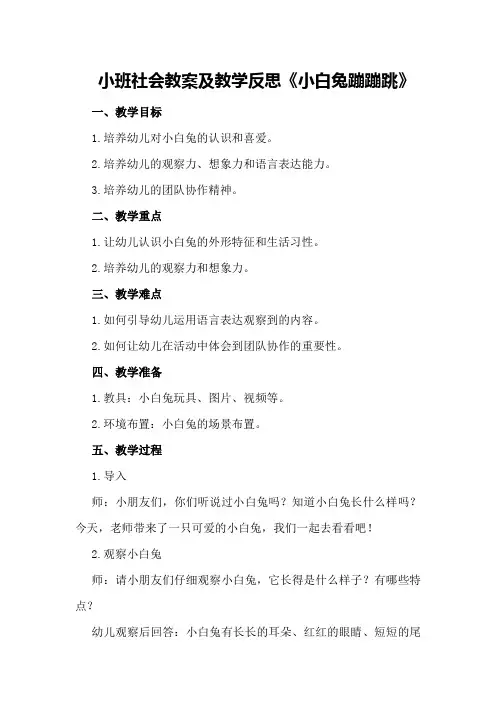 小班社会教案及教学反思《小白兔蹦蹦跳》