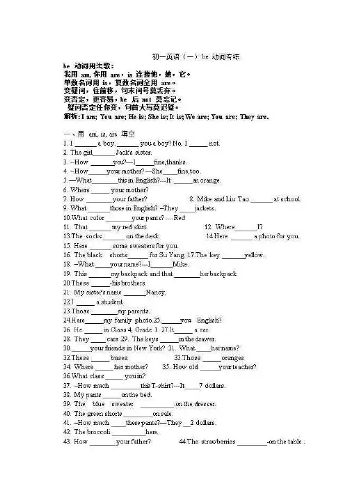 人教版七年级上册be动词专练