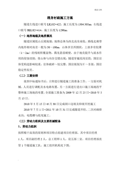 隧道洞身衬砌施工方案