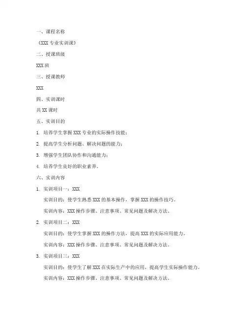 讲解实训教案模板范文