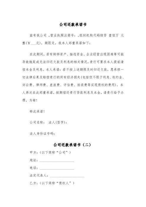 公司还款承诺书（四篇）