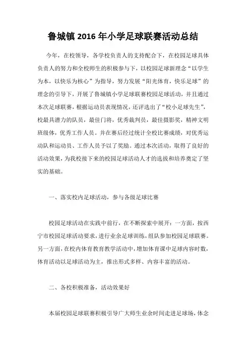 鲁城镇2016年小学足球联赛活动总结