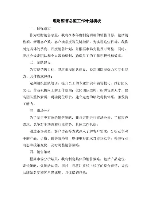 理财销售总监工作计划模板