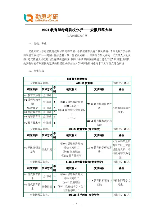2021教育学考研院校分析——安徽师范大学