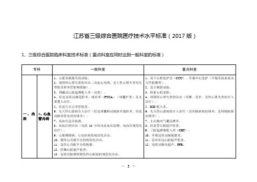 三级综合医院医疗技术水平标准(2017版)