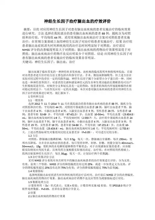 神经生长因子治疗脑出血的疗效评价