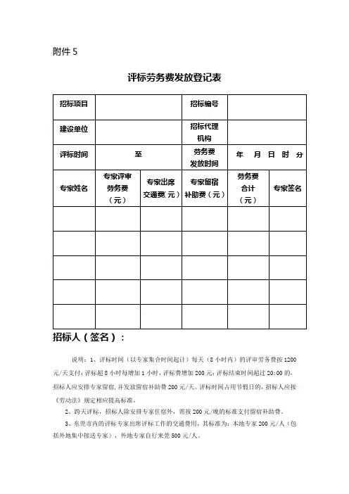 评标劳务费发放登记表